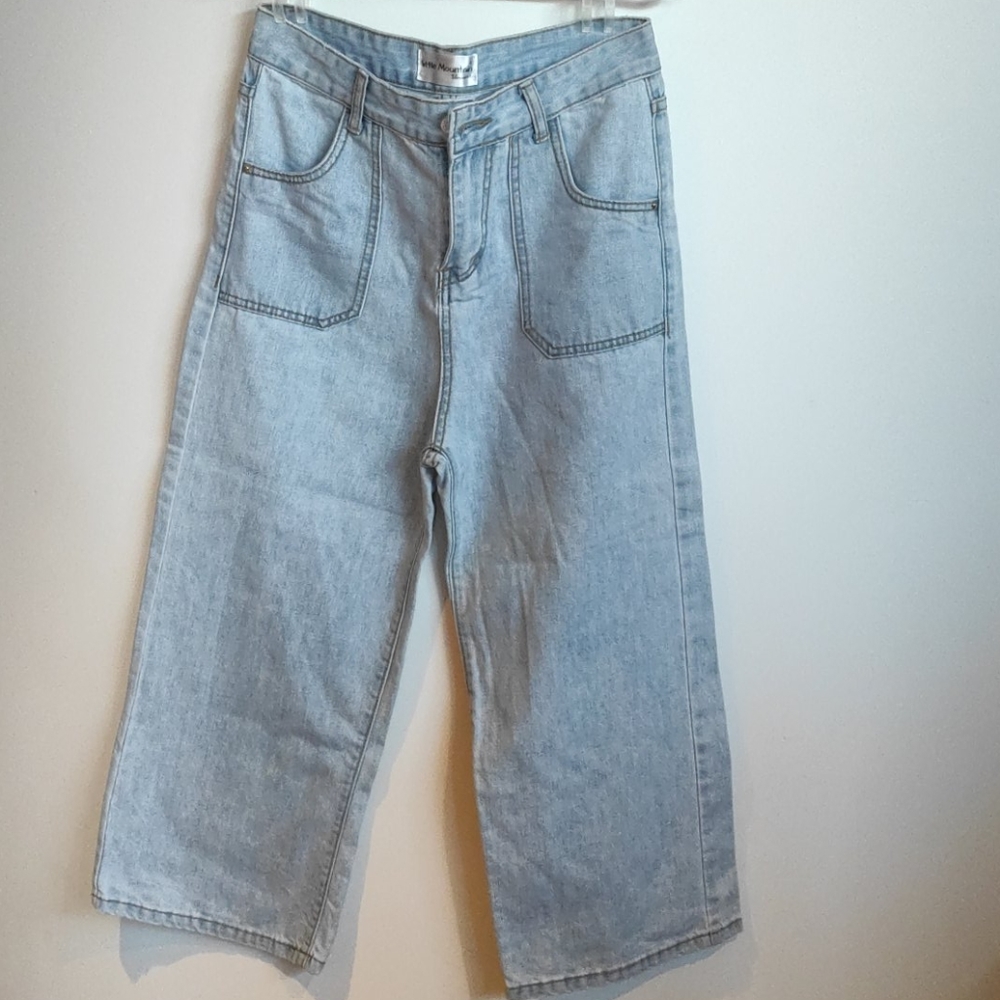 High waisted wide leg cropped jeans